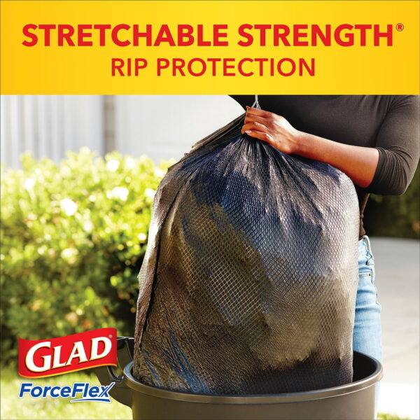 Glad Large Drawstring Trash Bags, Forceflex 30 Gallon Black Trash Bags, 50 Count - Image 2