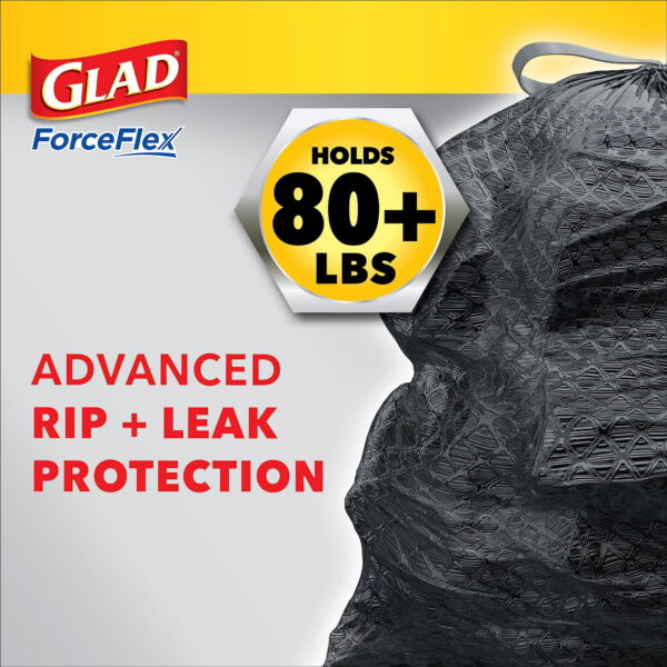Glad Large Drawstring Trash Bags, Forceflex 30 Gallon Black Trash Bags, 50 Count - Image 3