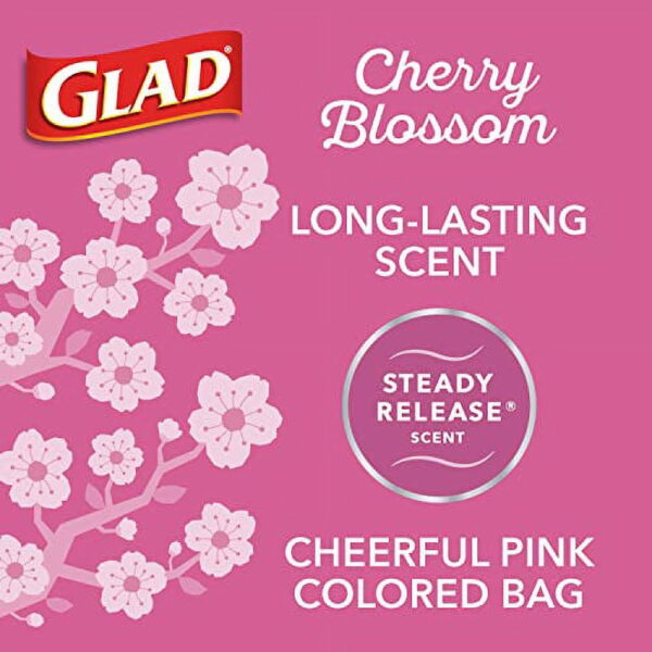 Glad OdorShield Small Drawstring Trash Bags, 4 Gallon Trash Bag, Febreze Cherry Blossom, 34 Count (Package May Vary) - Image 3